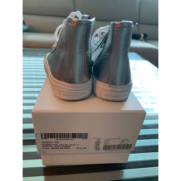 Burberry silver high tops SZ 24/SZ 7.5 US - Picture 4 of 7